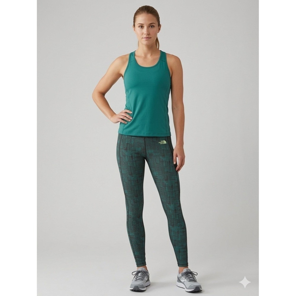 The North Face Womens XS Teal Black Digital Print Athletic Leggings Tights Yoga